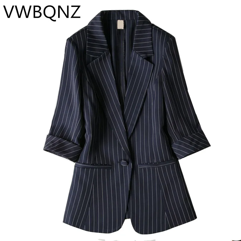 Single buckle Striped Women Blazer Spring Seven-quarter sleeve Jackets Female Suits Coat Slim Work Feminino Outerwear Plus size
Single buckle Striped Women Blazer Spring Seven-quarter sleeve Jackets Female Suits Coat Slim Work Feminino Outerwear Plus size