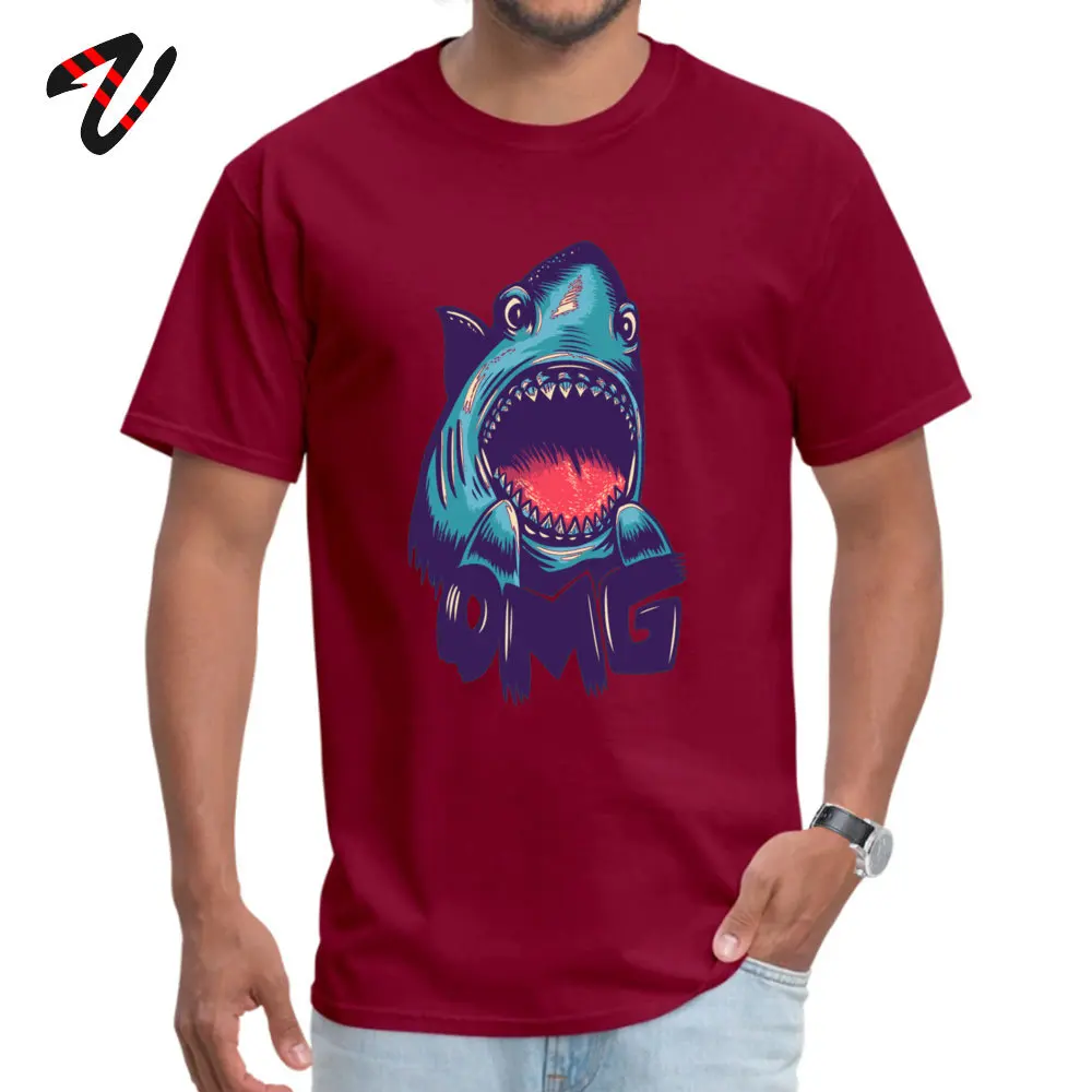 New Design shark Europe T Shirts Crew Neck Pure Cotton Adult Tops T Shirt Short Sleeve NEW YEAR DAY Europe Tee-Shirts shark 14509 maroon