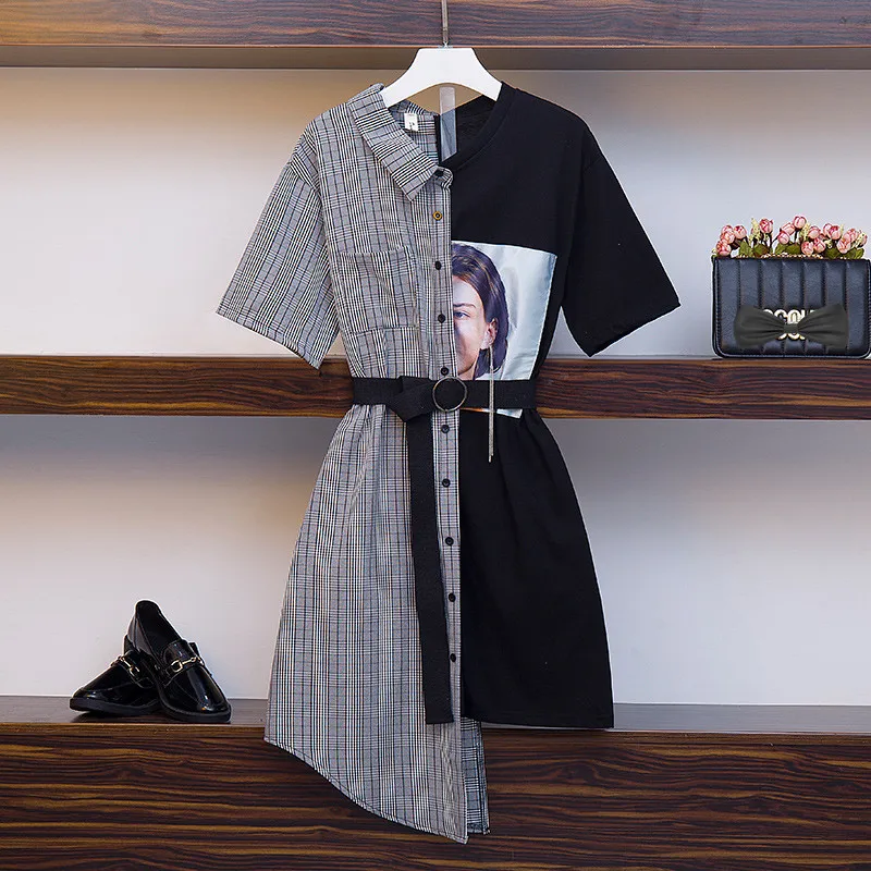 XL-5XL Plus Size 2019 Summer Women Short Sleeve Dress Streetwear Print Cotton Long T-shirt Patchwork Plaid Shirt Dresses N075
XL-5XL Plus Size 2019 Summer Women Short Sleeve Dress Streetwear Print Cotton Long T-shirt Patchwork Plaid Shirt Dresses N075