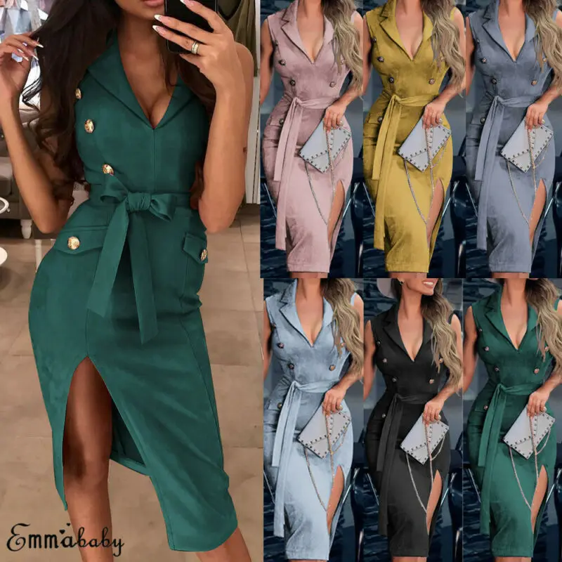 HIRIGIN Newest 2020 Vintage Womens Summer Button Lapel Sleeveless Bodycon Dress Ladies Evening V Neck Party Gown Dresses
HIRIGIN Newest 2020 Vintage Womens Summer Button Lapel Sleeveless Bodycon Dress Ladies Evening V Neck Party Gown Dresses