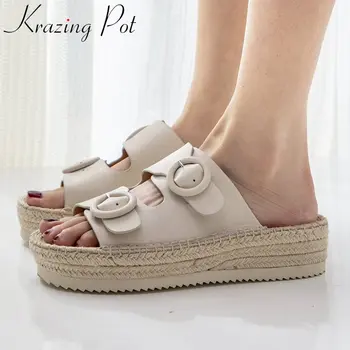 Krazing Pot sheep leather flat platform peep round toe slip on vintage buckle women sandals straw material comfortable shoes L65
Krazing Pot sheep leather flat platform peep round toe slip on vintage buckle women sandals straw material comfortable shoes L65