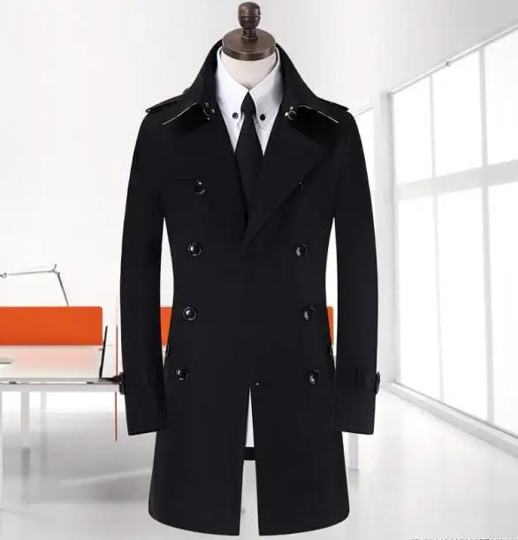 Image Crazy promotion ! 7XL 8XL 9XL Trench coat for men plus size spring long coat men new black Gentleman double breasted jacket
