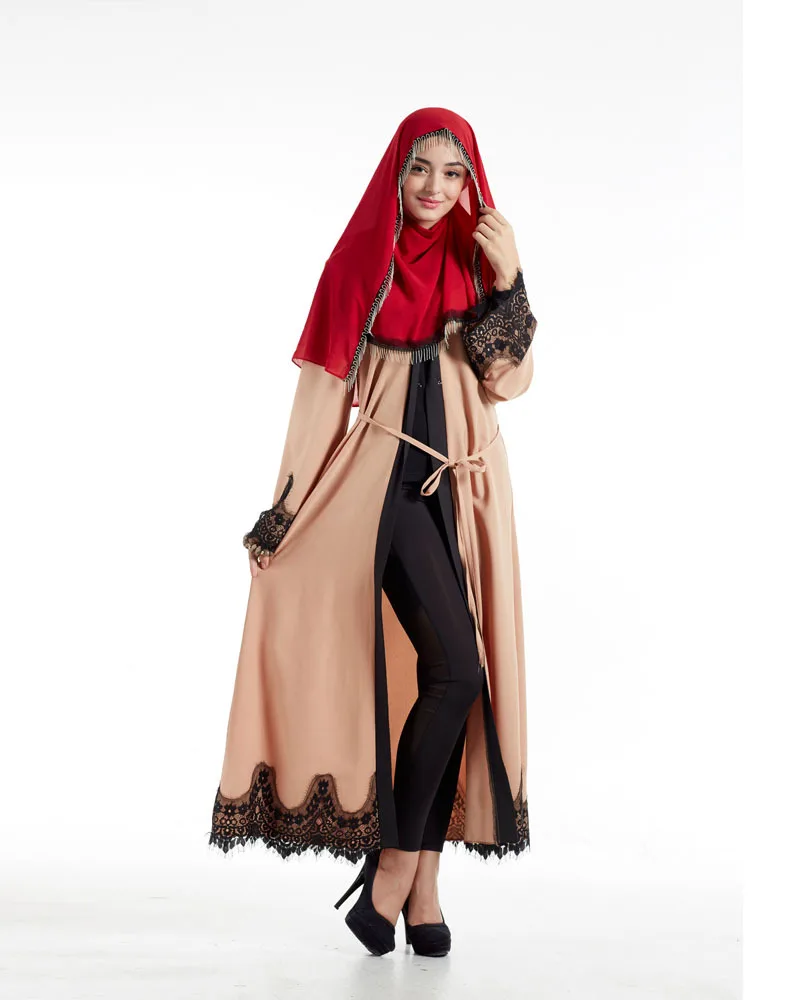 Muslim Women Islamic Clothing Lace Splicing Long Coat Middle East Robe Kaftan Dubai muslim abaya dress
Muslim Women Islamic Clothing Lace Splicing Long Coat Middle East Robe Kaftan Dubai muslim abaya dress