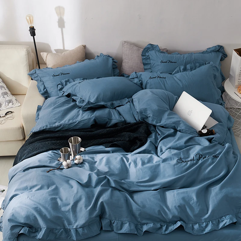 100% Cotton Solid Color Princess Bedding Set Bed Linens Set Bed Sheet Pillowcases Girls Bed Comfortable Bedding Duvet Cover Set
100% Cotton Solid Color Princess Bedding Set Bed Linens Set Bed Sheet Pillowcases Girls Bed Comfortable Bedding Duvet Cover Set