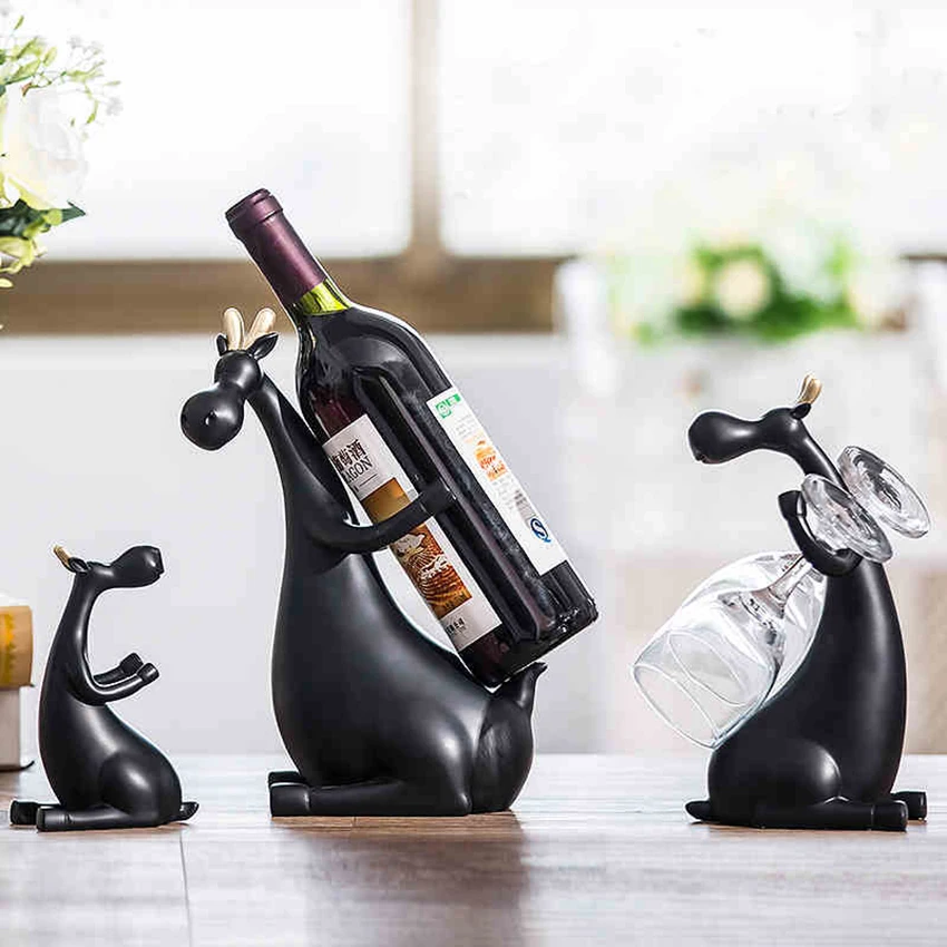 

New Resin Red Wine Rack Bottle Holder Creative Figurines & Miniatures Deer Family Furnishing Articles For Home Wedding Decor