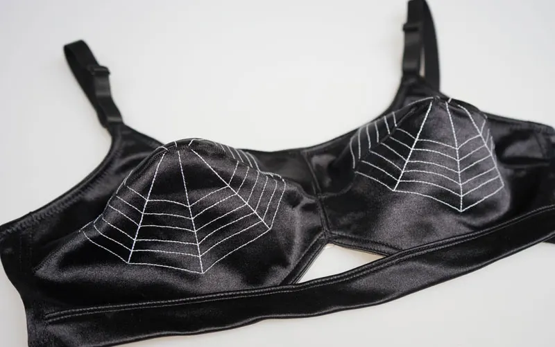 Ariadne- the Black Satin Spider Web Bullet Bra – Dorothea's Closet Vintage