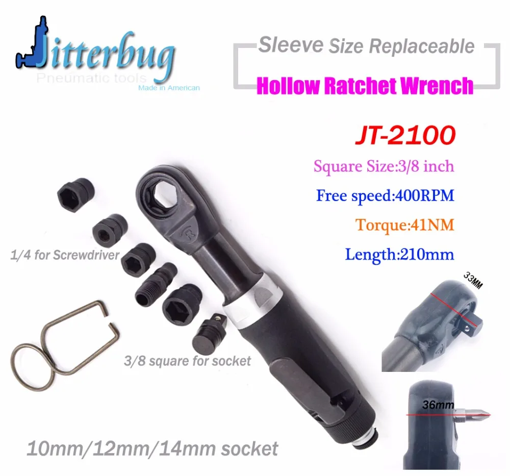 Jitterbug 3/8 Inch Pneumatic Hollow Ratchet Wrench Air Wrench Tool 2 Function For Lighting Angle Screwdriver replaceable Sleeve
Jitterbug 3/8 Inch Pneumatic Hollow Ratchet Wrench Air Wrench Tool 2 Function For Lighting Angle Screwdriver replaceable Sleeve