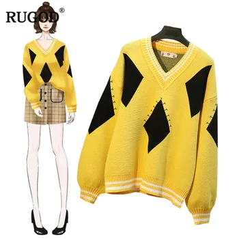 RUGOD Korean Printed Knitted Sweaters for women Fashion Lantern sleeve V-Neck Pullover jumper and Sweater femme dames wintertrui
RUGOD Korean Printed Knitted Sweaters for women Fashion Lantern sleeve V-Neck Pullover jumper and Sweater femme dames wintertrui