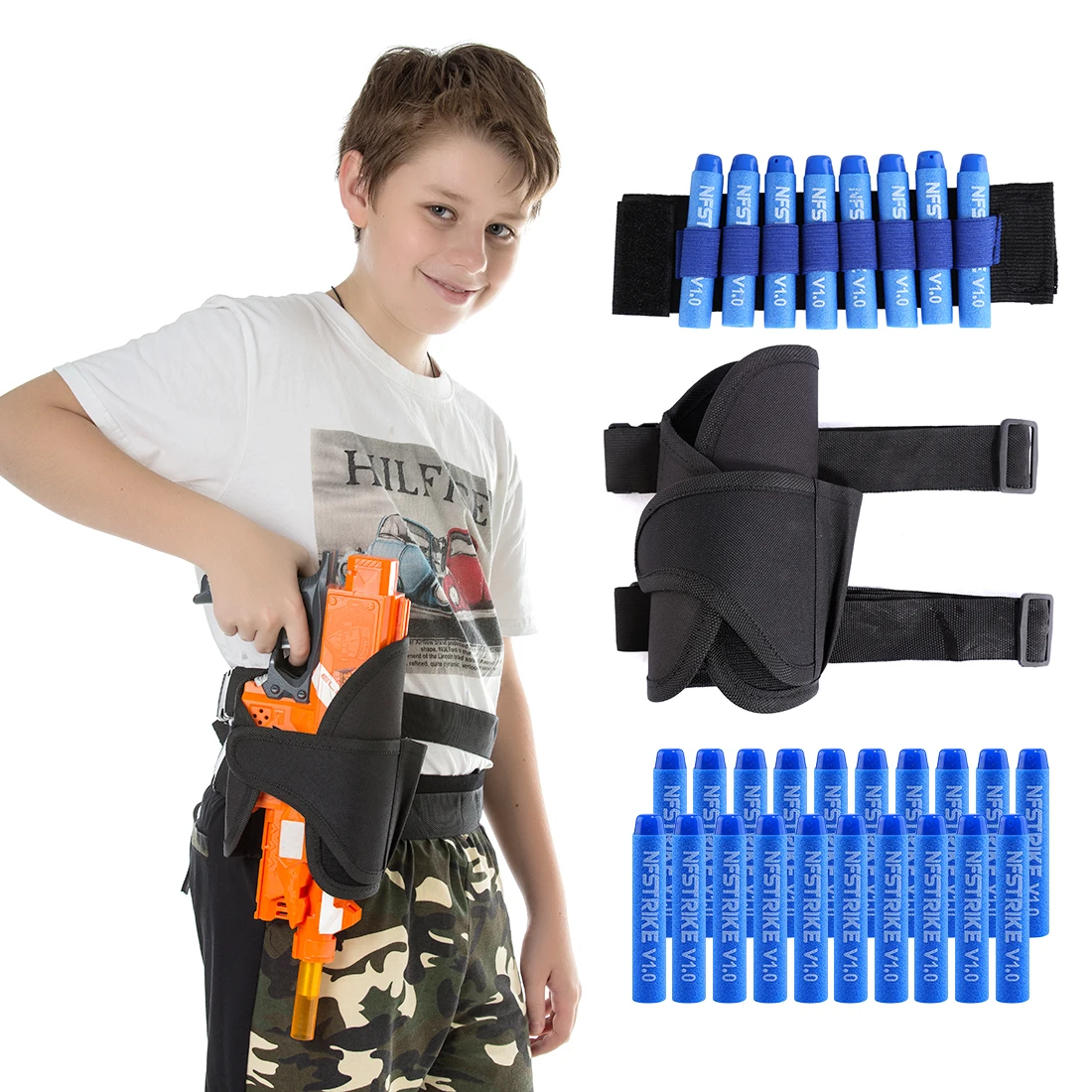 Improved Dual-use Bag Tactical Waist & Leg Bag+20pcs for NFSTRIKE V1.0 Customized Soft Bullet+ Dart Ammo Storage Wrist Strap
Improved Dual-use Bag Tactical Waist & Leg Bag+20pcs for NFSTRIKE V1.0 Customized Soft Bullet+ Dart Ammo Storage Wrist Strap