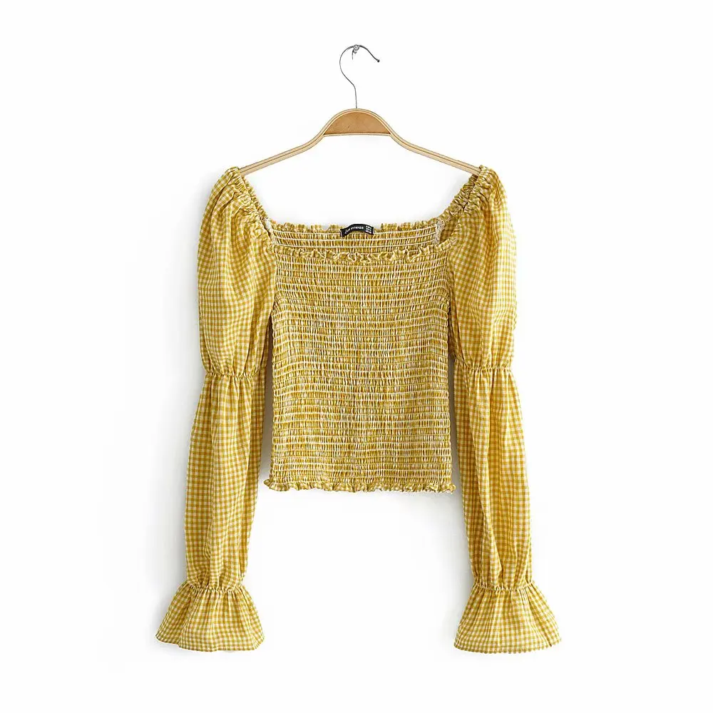 2019 women fashion slash neck elastic plaid blouse shirt women sweet long sleeve pleated ruffles blusas chic chemise tops LS3248
2019 women fashion slash neck elastic plaid blouse shirt women sweet long sleeve pleated ruffles blusas chic chemise tops LS3248