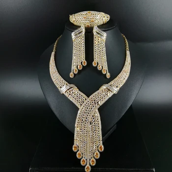 NEW FASHION luxury vintage Champagne CZ zircon necklace earring bracelet ring set wedding banquet dinner dressing jewelry set
NEW FASHION luxury vintage Champagne CZ zircon necklace earring bracelet ring set wedding banquet dinner dressing jewelry set