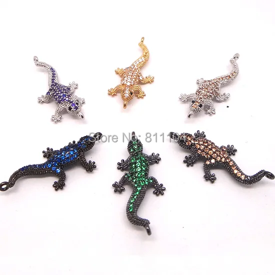30x14mm Micro Pave Brass Metal Zircon CZ Crystal Lizard Shape European Charms with 2 Loops Connectors Beads DIY Findings
30x14mm Micro Pave Brass Metal Zircon CZ Crystal Lizard Shape European Charms with 2 Loops Connectors Beads DIY Findings