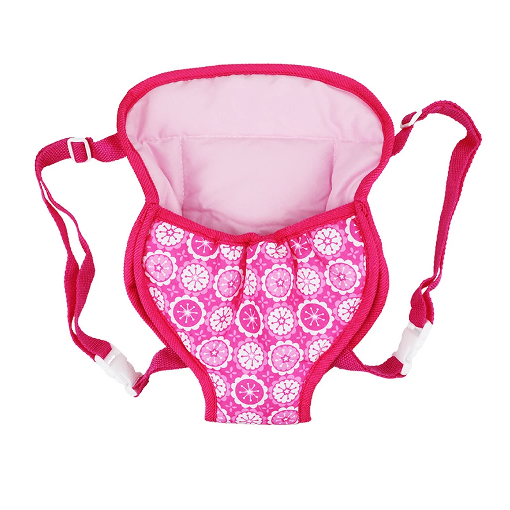 Cute Kids Backpack Schoolbag Doll Carrier Bag for 18inch Pink Flower Pattern
