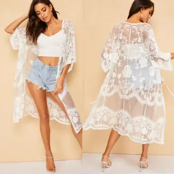 Lace Floral Beach Dress Women See-Through Cover-up Summer Cardigan Swimwear Short Sleeve Bathing Suit Ladies Mesh Cover-Ups 2019 
Lace Floral Beach Dress Women See-Through Cover-up Summer Cardigan Swimwear Short Sleeve Bathing Suit Ladies Mesh Cover-Ups 2019