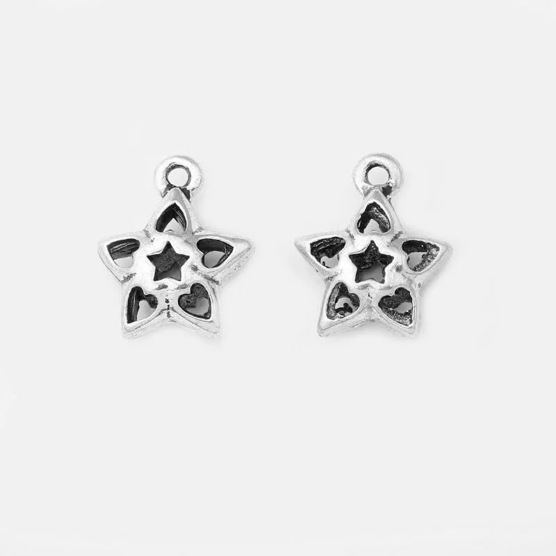 15pcs Antique Silver Charms Hollow Open Heart Satr Pendant For Necklace Bracelet Jewelry Making Findings Material
15pcs Antique Silver Charms Hollow Open Heart Satr Pendant For Necklace Bracelet Jewelry Making Findings Material