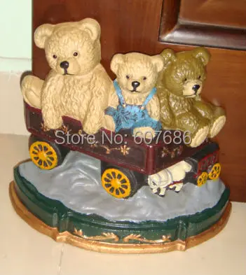 Image Hand Painted Cast Iron Three Bears on Carriage Door Stop Doorstop Doorstopper for Children Girl Boy Kids Bedroom Study Free Ship