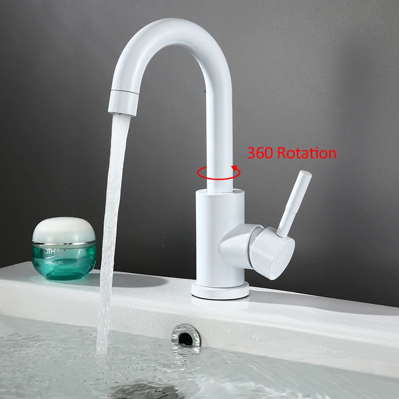 quyanre wanfan gappo Black and white color 304 stainless steel polished bathroom basin mixer dual sink rotatable basin faucet kitchen mixer2