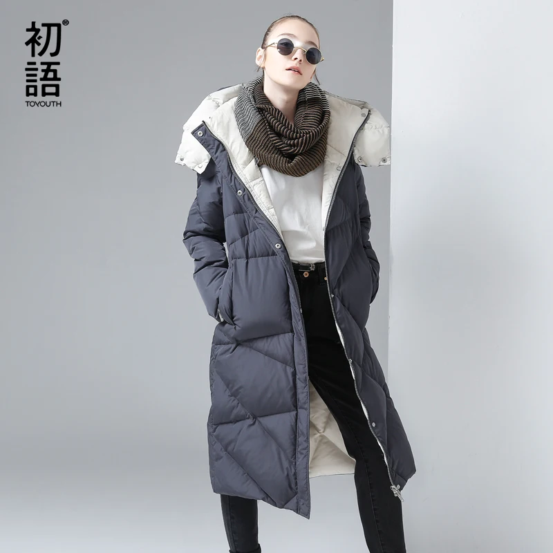 Toyouth женские Зимнее пальто средней длины с капюшоном однобортный кнопки