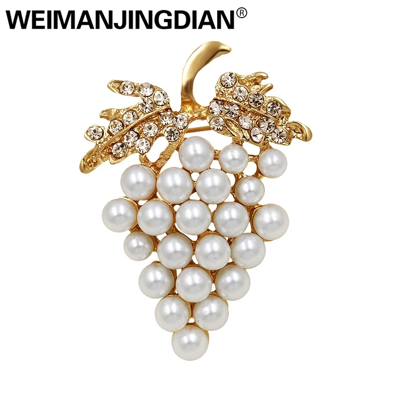 

WEIMANJINGDIAN Brand Gold Color Plated Simulated Pearl Grape Brooch Pins for Women or Wedding Decorating