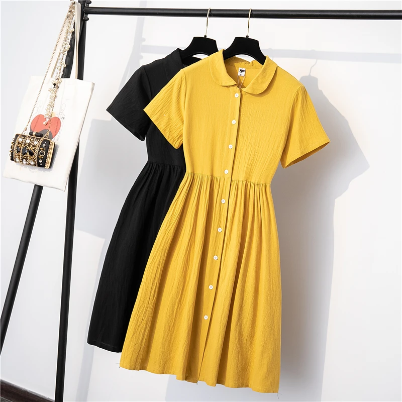 Plus Size 5XL Women Cotton Linen Dress Summer Yellow Black Vintage Casual Short Sleeve Button Cotton Dresses Female Vestidos
Plus Size 5XL Women Cotton Linen Dress Summer Yellow Black Vintage Casual Short Sleeve Button Cotton Dresses Female Vestidos