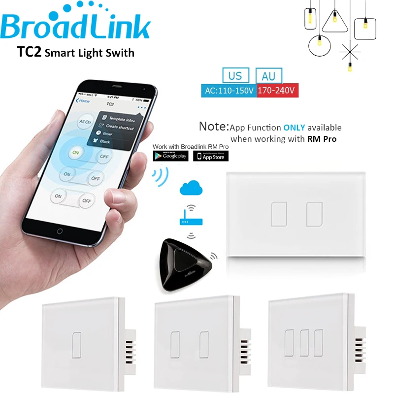 Фото Broadlink TC2 США/AU Стандартный 1 2 3 банды домашней автоматизации Wi-Fi выключатель света