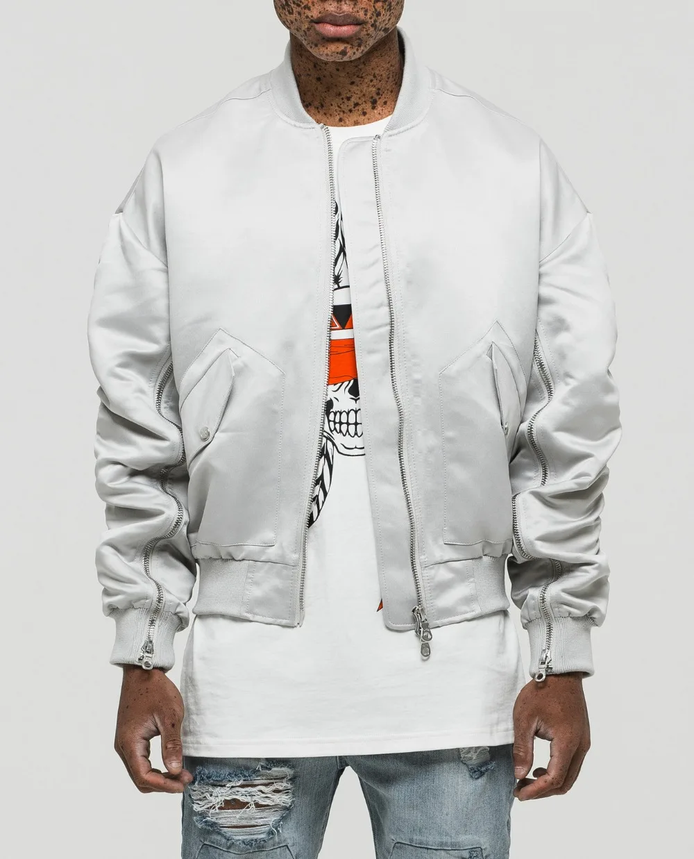 fashion brand design Hi Street back flap silver zipper sleeve pilot MA bomber jacket
fashion brand design Hi Street back flap silver zipper sleeve pilot MA bomber jacket