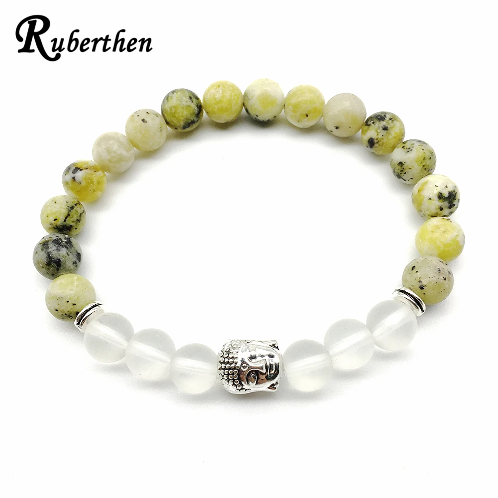 Мужской матовый прозрачный кварцевый браслет Ruberthen Mala Buddha желтый энергетический