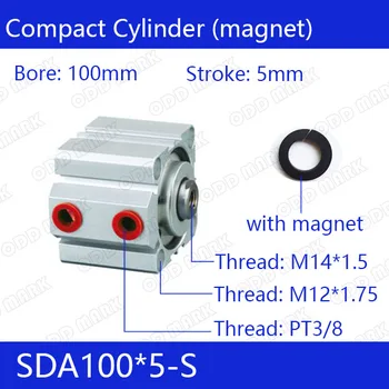 SDA100*5-S Free shipping 100mm Bore 5mm Stroke Compact Air Cylinders SDA100X5-S Dual Action Air Pneumatic Cylinder