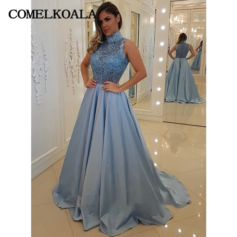 Elegant Blue Prom Dress Long Beaded Bodice Appliques High Neck Sleeveless Plus Size Evening Dresses Womens Formal Party Gowns
Elegant Blue Prom Dress Long Beaded Bodice Appliques High Neck Sleeveless Plus Size Evening Dresses Womens Formal Party Gowns