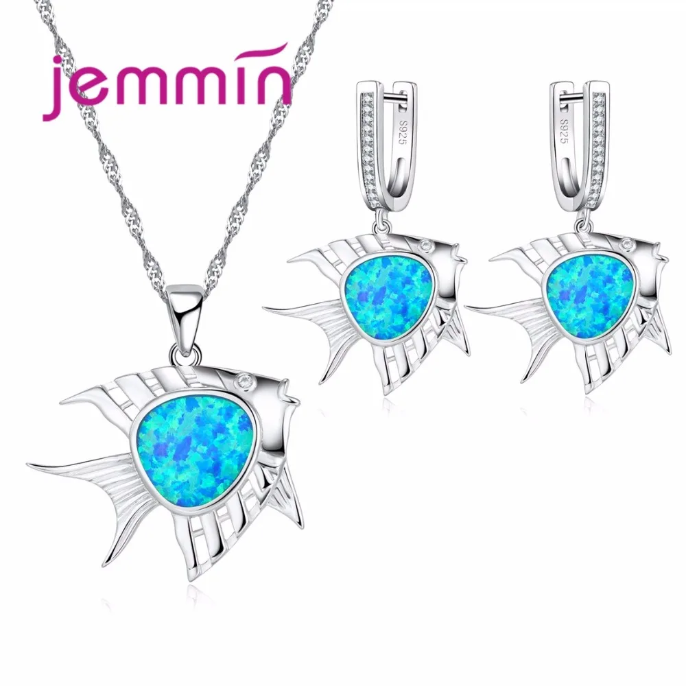 Lovely Animal Fish Blue Fire Opal Women Jewelry Sets Sterling Silver Pendants Necklaces Dangle Earrings Set For Birthday
Lovely Animal Fish Blue Fire Opal Women Jewelry Sets Sterling Silver Pendants Necklaces Dangle Earrings Set For Birthday