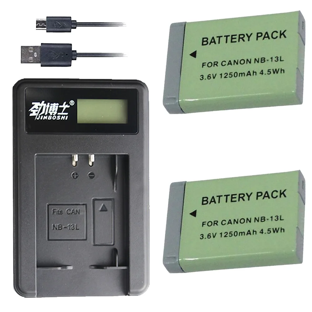 2pcs NB-13L 1250mAh Batteries and LCD Single Charger for Canon PowerShot G5 X, G7 X, G7 X Mark II, G9 X, SX720 HS Digital Camera
2pcs NB-13L 1250mAh Batteries and LCD Single Charger for Canon PowerShot G5 X, G7 X, G7 X Mark II, G9 X, SX720 HS Digital Camera