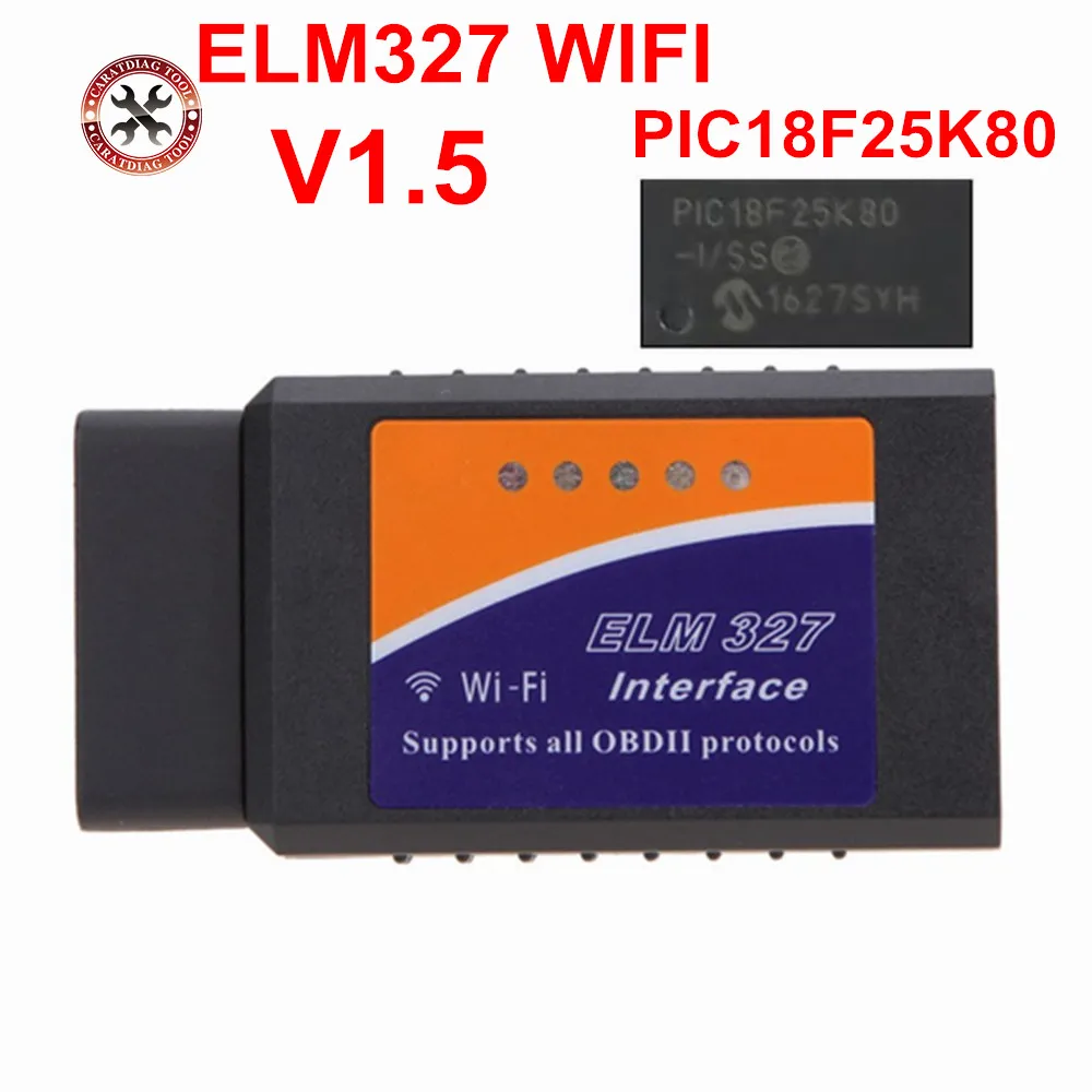 

New Arrival ELM327 WIFI V1.5 OBD2 Auto Code Reader WI-FI Connection ELM327 Supports iOS Phone PIC18F25K8 OBD2 Diagnostic Scanner