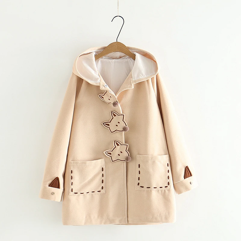 Cute little fox placket embroidery ears hooded woolen overcoat coat autumn winter
Cute little fox placket embroidery ears hooded woolen overcoat coat autumn winter