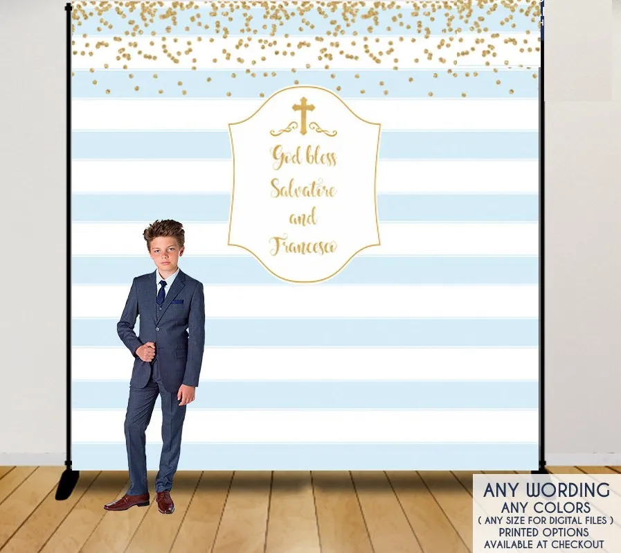 custom first communion repeat blue and white striped gold polka dot background High quality Computer print party backdrops
custom first communion repeat blue and white striped gold polka dot background High quality Computer print party backdrops
