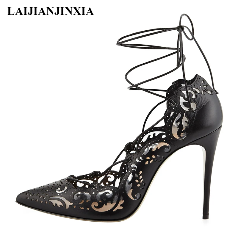 LAIJIANJINXIA New Thin Heels Black Hollow Out Lace-up Women Shoes Ankle Cross Strappy Pointed Poe Stiletto Heel Leather Pumps
LAIJIANJINXIA New Thin Heels Black Hollow Out Lace-up Women Shoes Ankle Cross Strappy Pointed Poe Stiletto Heel Leather Pumps