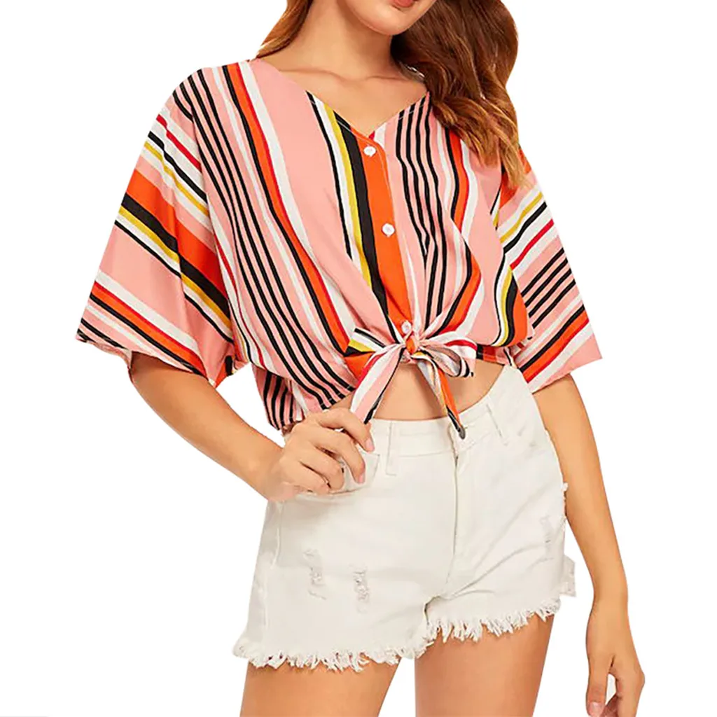 SAGACE 2019 new Fashion Blouse Women sexy V-Neck Short Sleeve Buttons Striped Print Bandage Tie Top Shirt womens tops and blouse
SAGACE 2019 new Fashion Blouse Women sexy V-Neck Short Sleeve Buttons Striped Print Bandage Tie Top Shirt womens tops and blouse