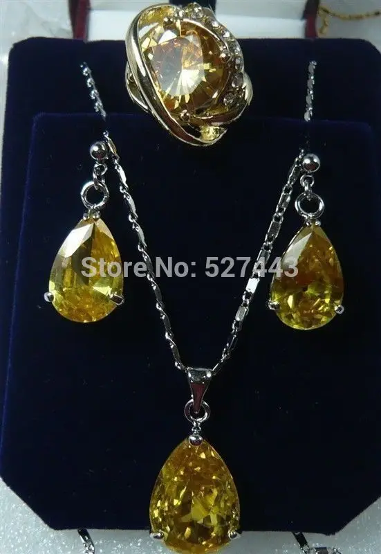 

hot sell new - Wholesale JWEW6568 Amazing Blue&Yellow Zircon Crystal Pendants Necklace Earring Ring Set (A0425)