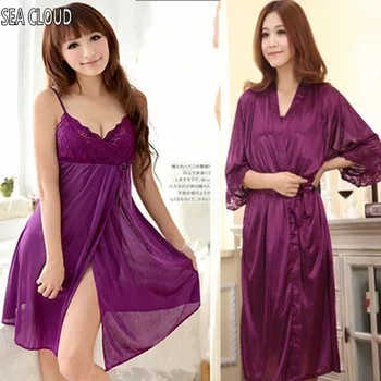 Top quality Summer sleepwear lounge women's spaghetti strap sexy nightgown robe plus size purple ice silk medium-long bathrobes
Top quality Summer sleepwear lounge women's spaghetti strap sexy nightgown robe plus size purple ice silk medium-long bathrobes