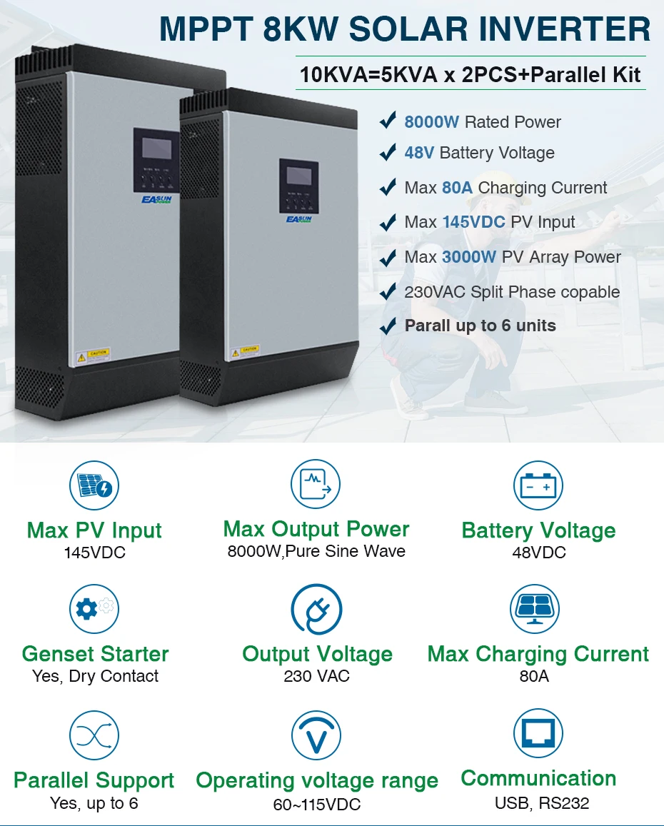 EASUN POWER 8000W Solar Inverter 60A MPPT 10KVA Off Grid Inverter 48V 220V Pure Sine Wave Hybrid Inverter 60A Battery Charger ISolar SML 10K_01