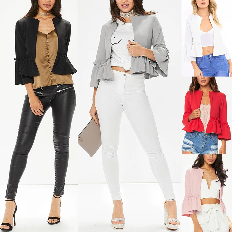 Womens Lady Ruffle Frill Bell Sleeve Open Front Peplum Office Coat Blazer Jacket
Womens Lady Ruffle Frill Bell Sleeve Open Front Peplum Office Coat Blazer Jacket