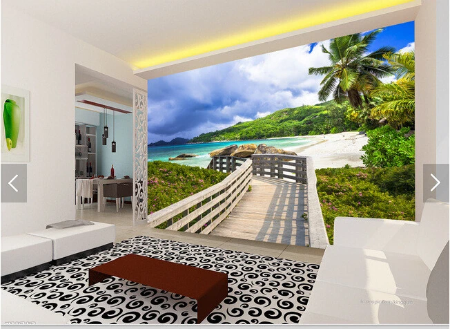 Image Custom landscape wallpaper,Island Beach Boardwalk,3D mural for living room bedroom kitchen wall waterproof PVC wallpaper