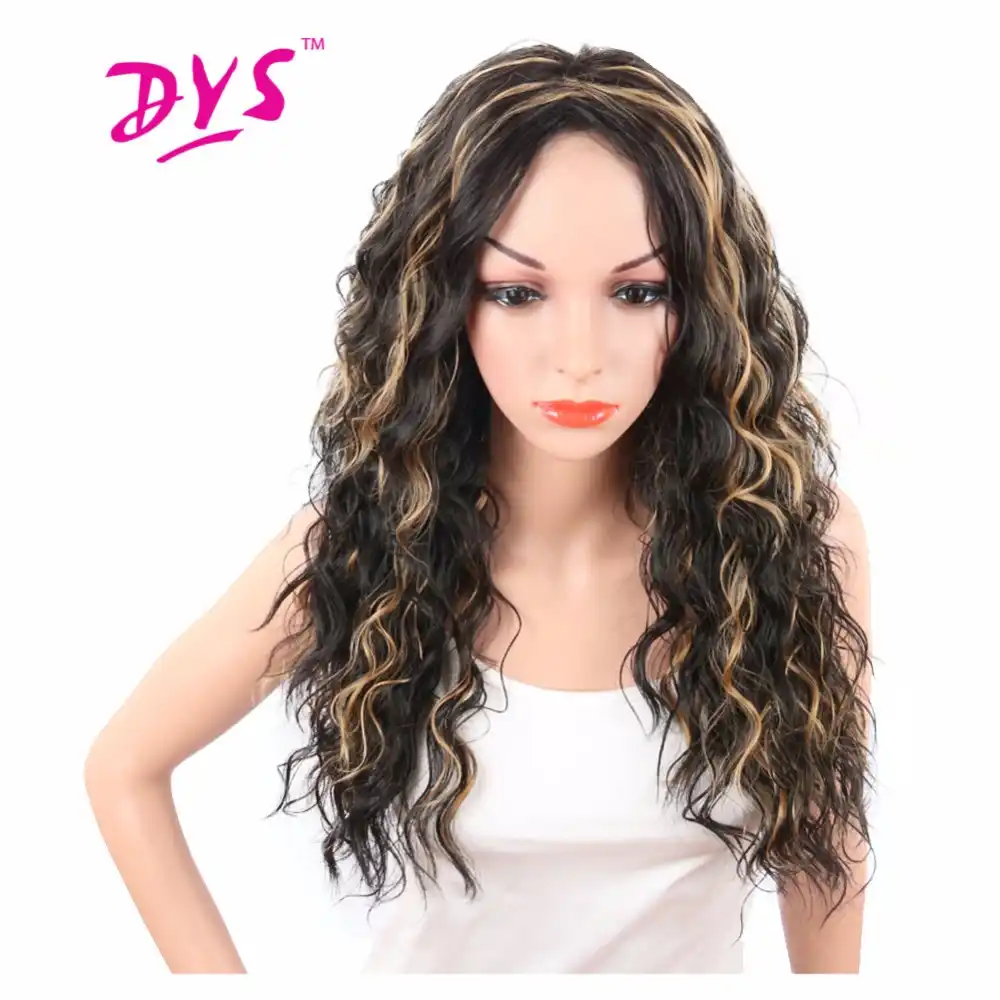 Deyngs Long Bouncy Curly Synthetic Women S Wig Natural Black Mix
