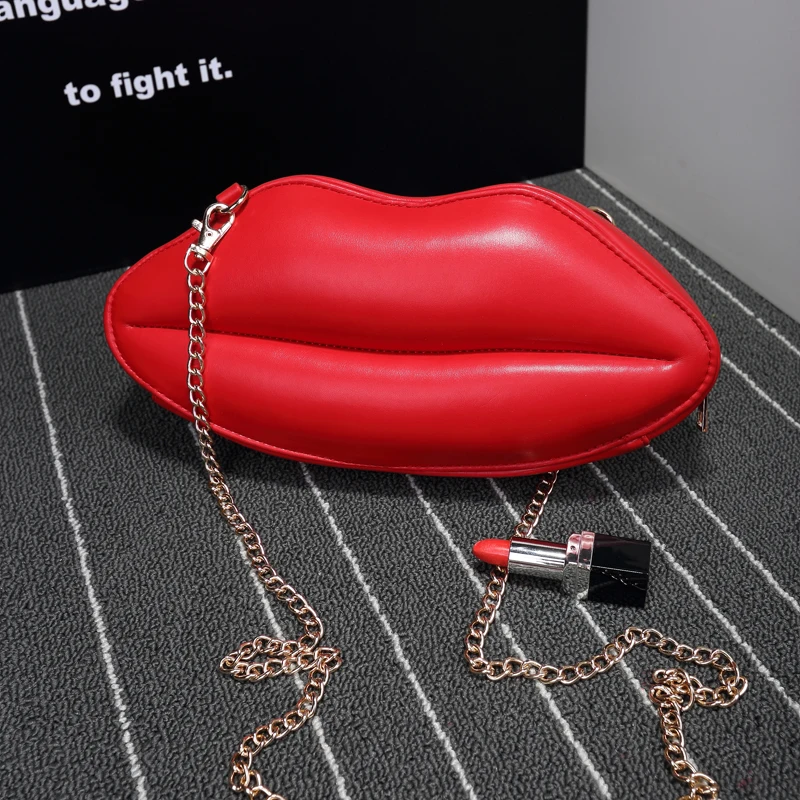 2017 new red lips women handbag chain bag personality bag fashion shoulder bag