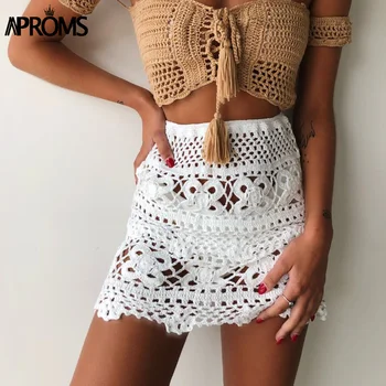 Aproms Khaki Cotton Crochet Knitted Short Mini Skirts Women Summer Elastic High Waist Beach Skirt Ladies Bikini Bottoms 2019
Aproms Khaki Cotton Crochet Knitted Short Mini Skirts Women Summer Elastic High Waist Beach Skirt Ladies Bikini Bottoms 2019