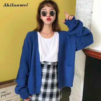 2018 Casual Sweater Blue Knitted Cardigans Women Autumn Winter Solid Coffee Korean Style Two Pocket Loose Cardigan Sweaters New
2018 Casual Sweater Blue Knitted Cardigans Women Autumn Winter Solid Coffee Korean Style Two Pocket Loose Cardigan Sweaters New