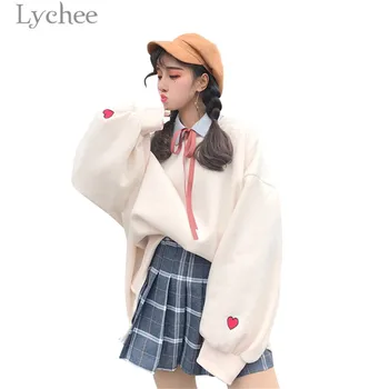 Lychee Harajuku Heart Embroidery Women Sweatshirt Long Batwing Sleeve O-neck Solid Color Sweatshirt Casual Loose Female Pullover
Lychee Harajuku Heart Embroidery Women Sweatshirt Long Batwing Sleeve O-neck Solid Color Sweatshirt Casual Loose Female Pullover