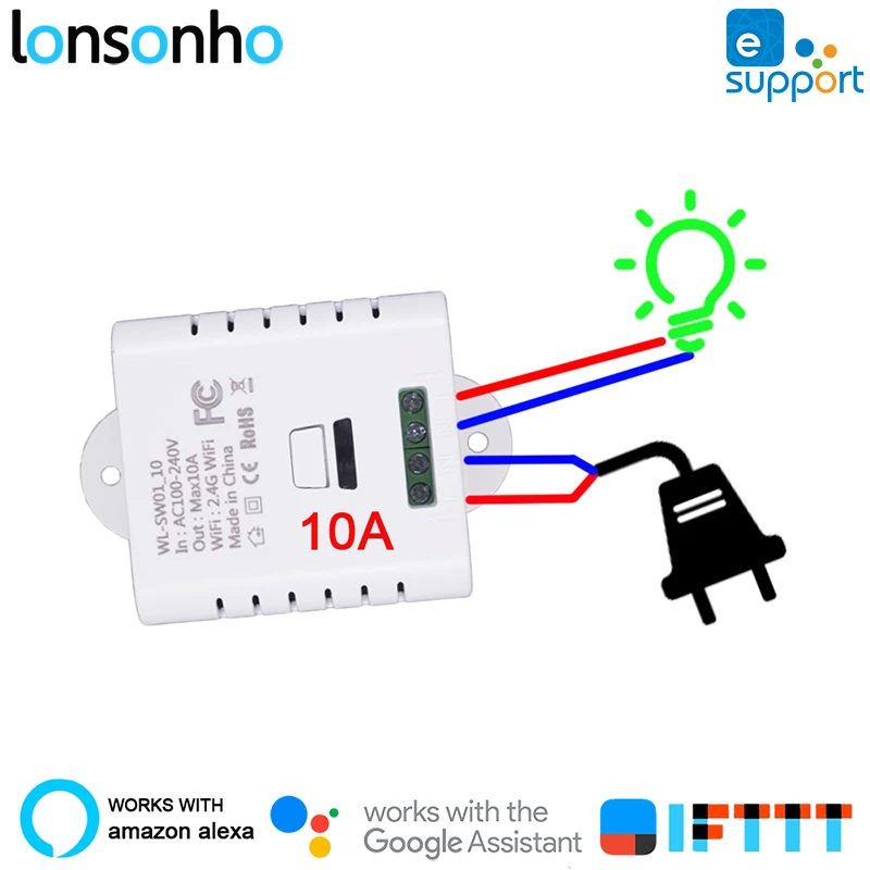 Lonsonho Smart Wifi Switch Relay Wireless Remote Control Universal DIY 10A Works With Alexa Google Home Mini IFTTT eWeLink
Lonsonho Smart Wifi Switch Relay Wireless Remote Control Universal DIY 10A Works With Alexa Google Home Mini IFTTT eWeLink