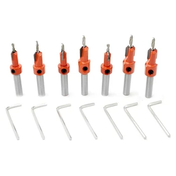 7Pcs Woodworking Step Drill Bit 2.8x8Mm-3.5x8Mm Countersunk Head Wood Taper Sink Hole Screw Hole Chamfering Drill
