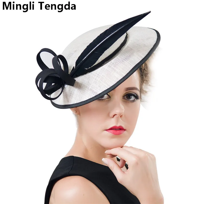 

Mingli Tengda Bridal Hats for Women Caps and Fascinators Vintage tocados sombreros bodas Elegant Linen Feather Wedding Hat 2018