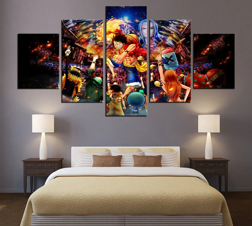Home Decor Canvas 5 Pieces Painting One Piece Characters HD Printed Animation Poster Wall Art Pictures Modern | Дом и сад